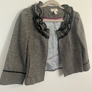 Gray Ruffled Blazer with Black Trim